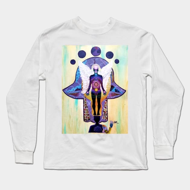 ARCHANGEL MICHAEL HAMSA by Harriette Knight Long Sleeve T-Shirt by harrietteknight